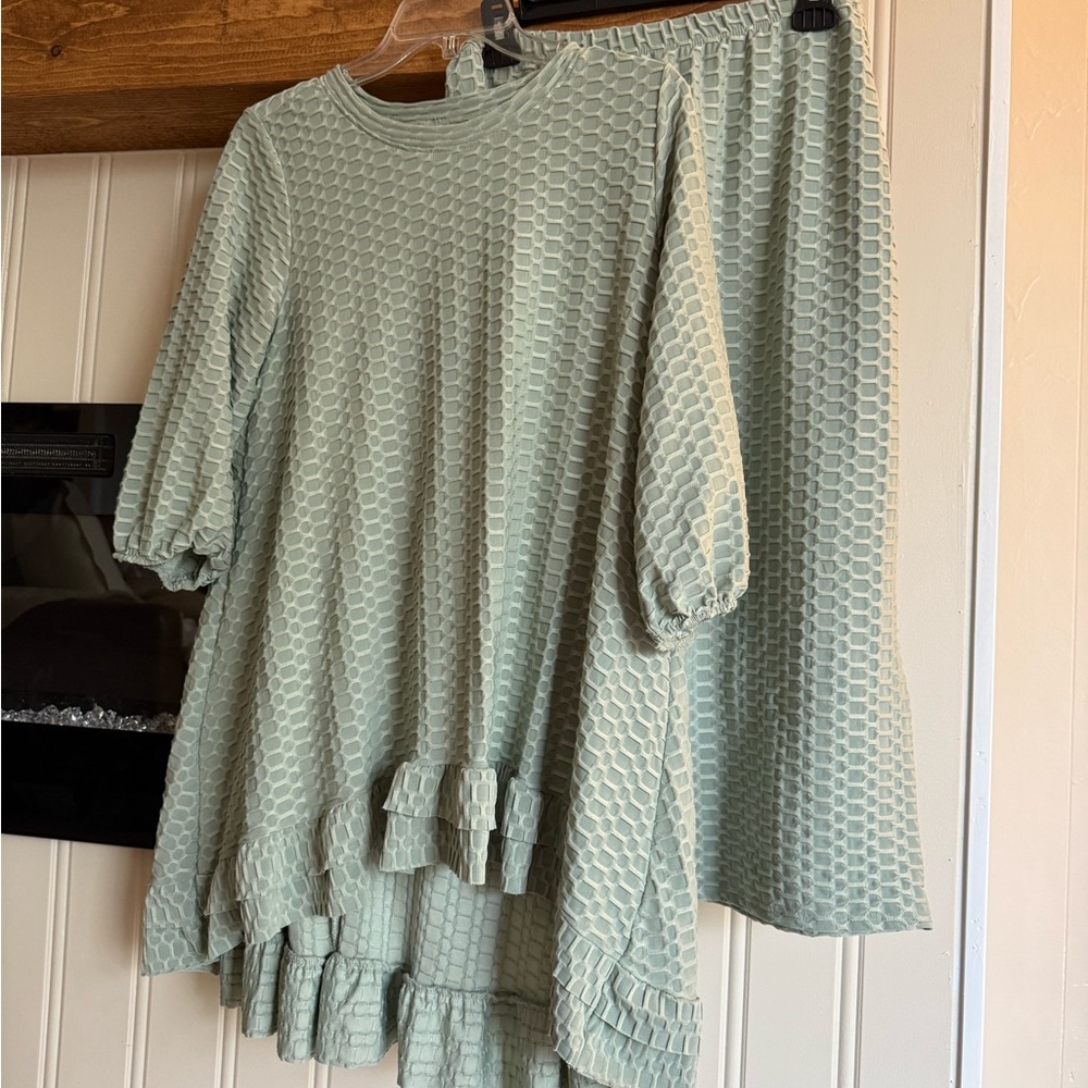 K&K Textured Top and Skirt Set